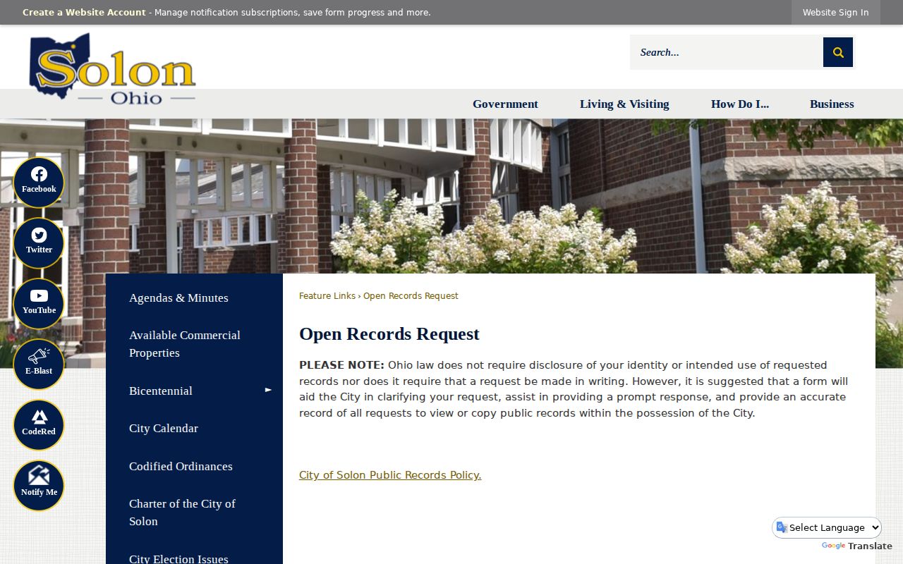 Solon residents directory public records request source