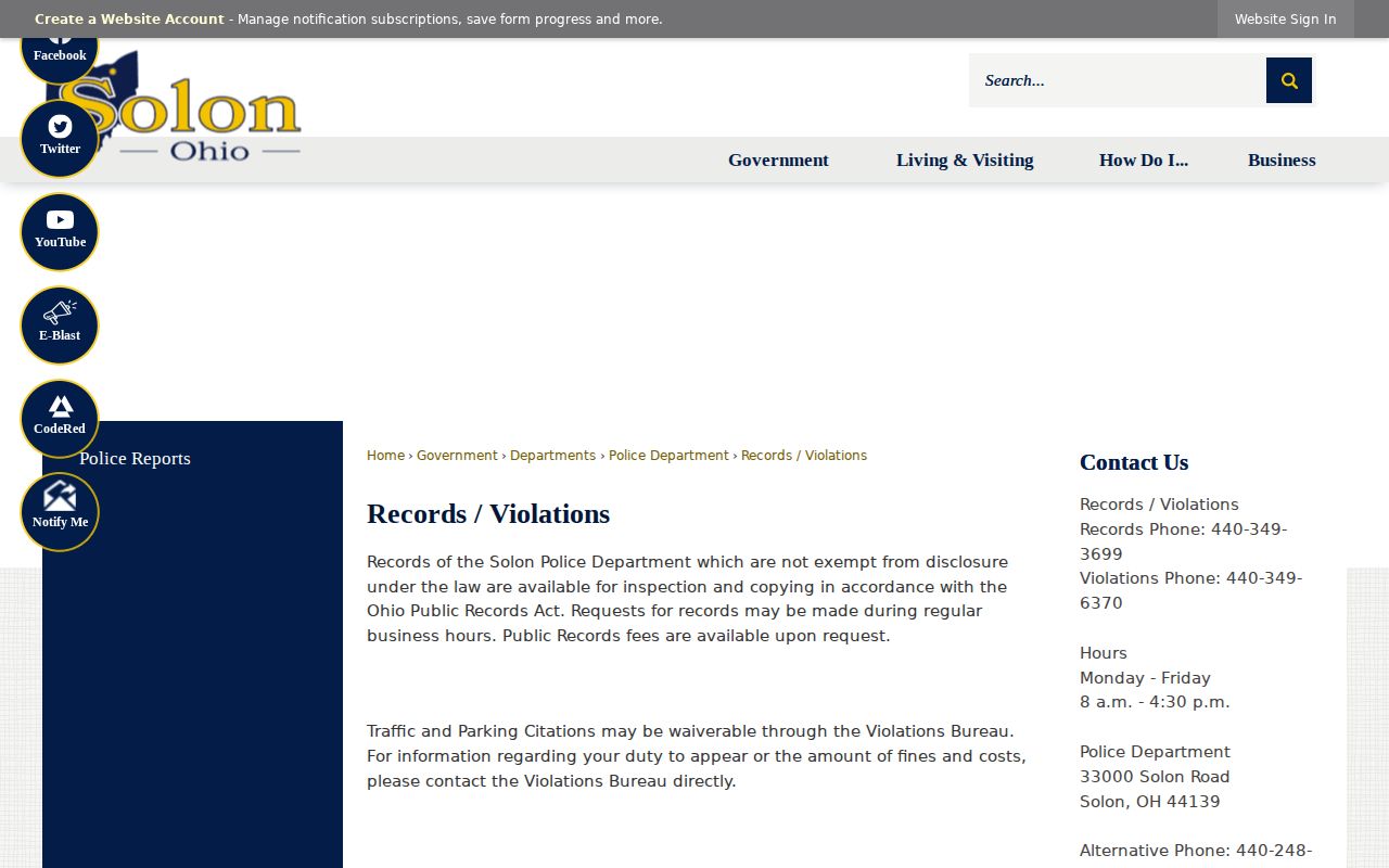 Solon previous residents City police records procedure