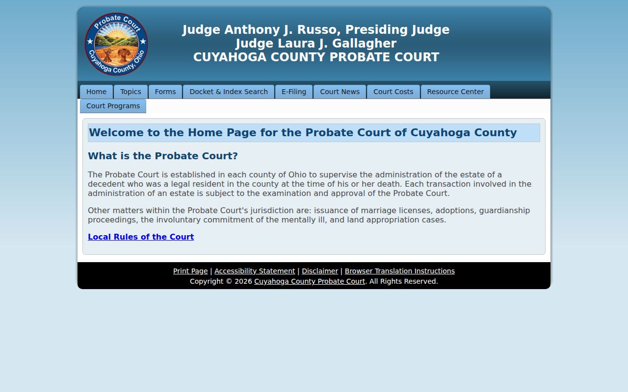 Solon resident lookup Cuyahoga Probate Court records gateway
