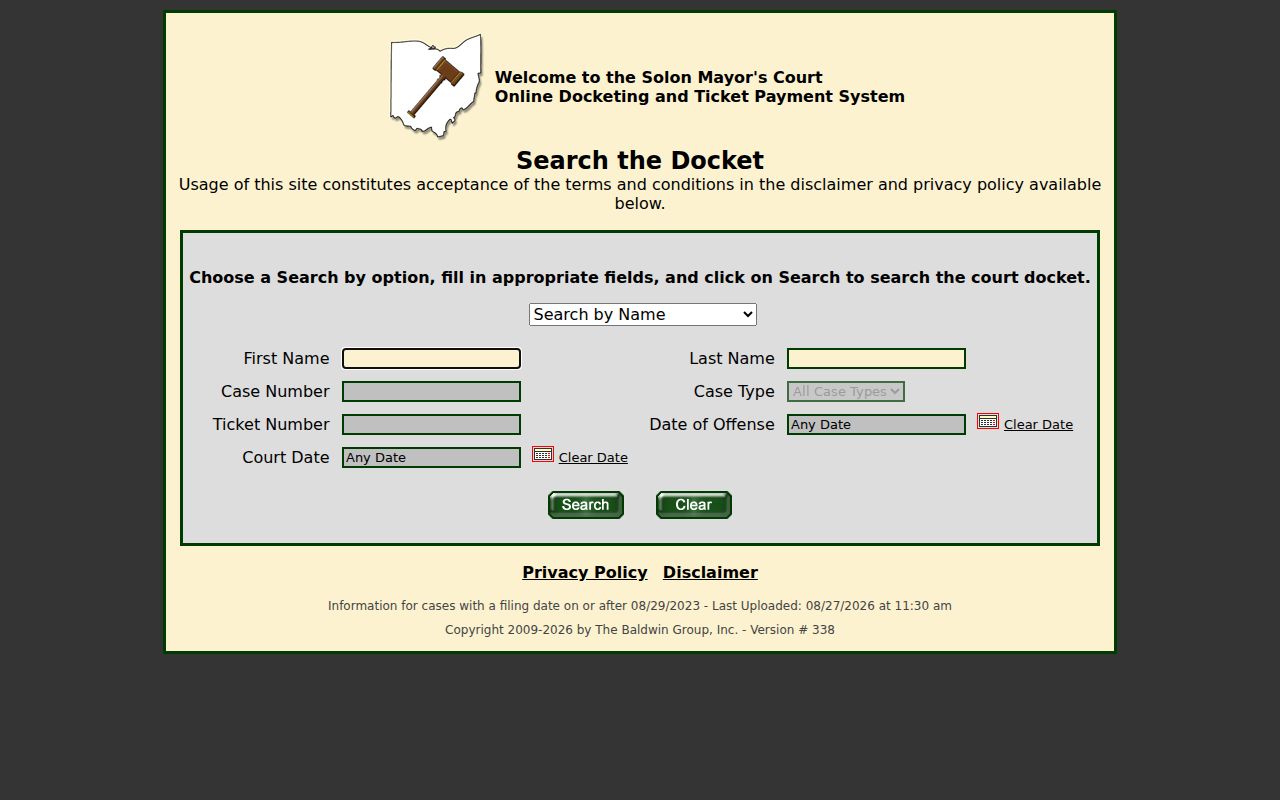 Solon resident lookup Mayor's Court docket search