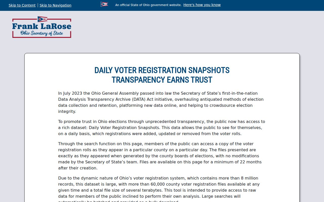 Solon ZIP code Ohio voter snapshot data portal