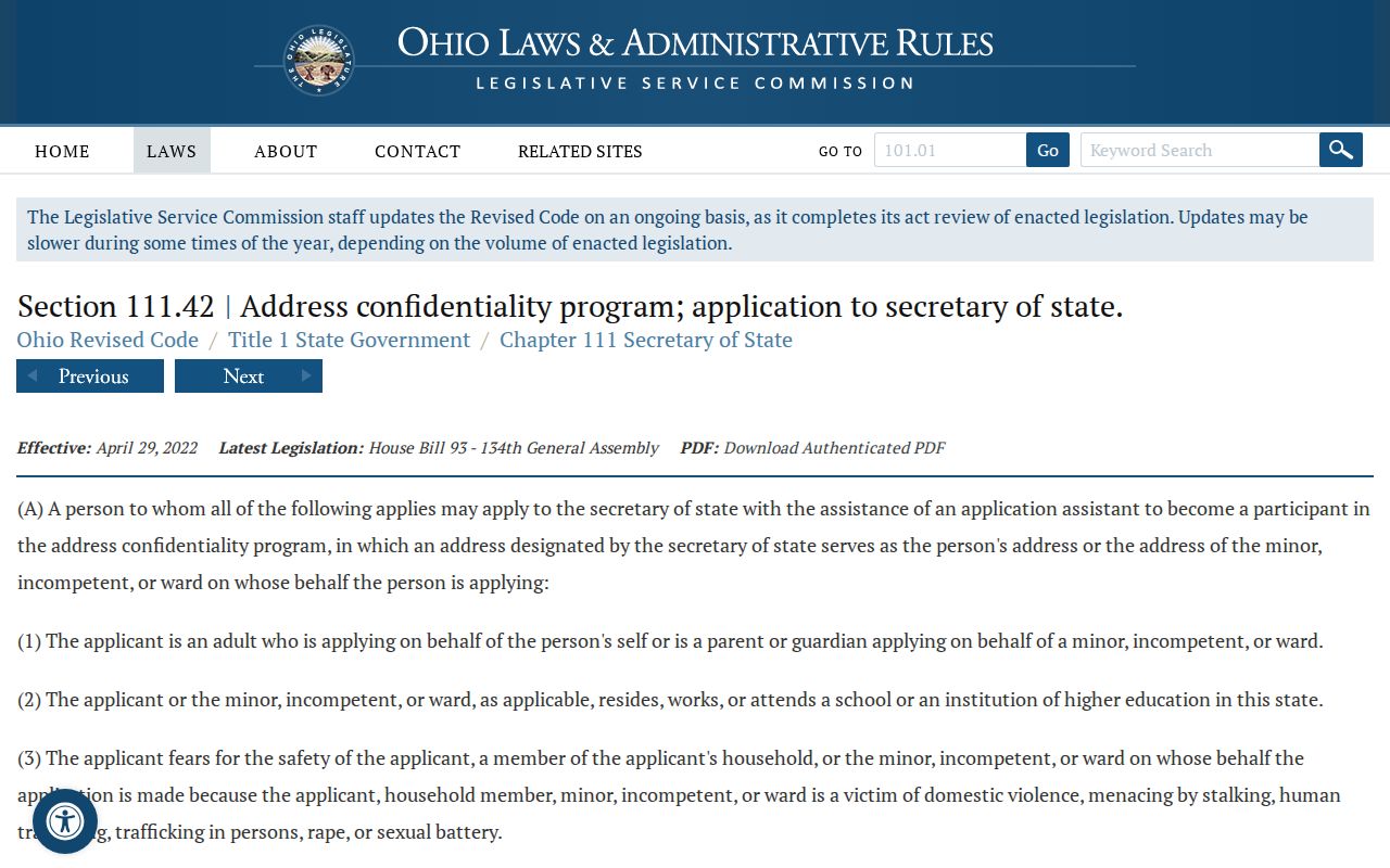 Solon ZIP code Ohio Safe at Home law page